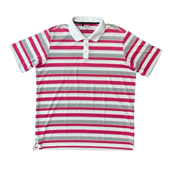 Adidas Golf Polo Shirt Mens XL Performance Lightweight Stretch Pink Striped - Picture 1 of 5
